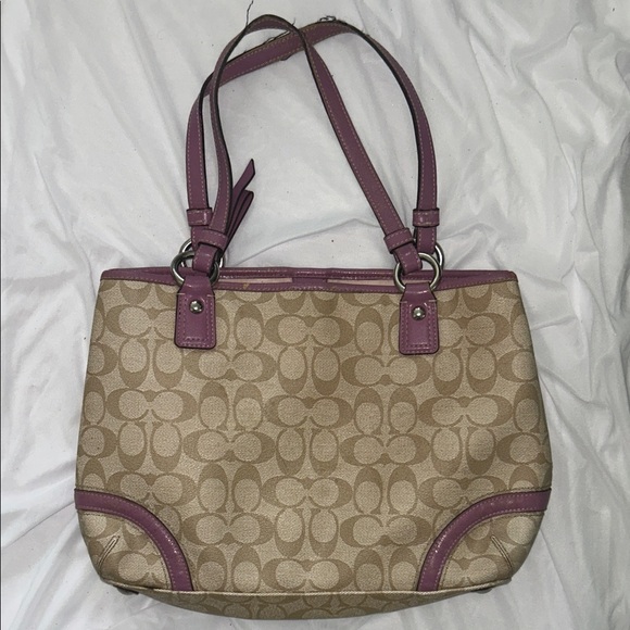 Coach Tan and Purple Shoulder Bag - Picture 1 of 10